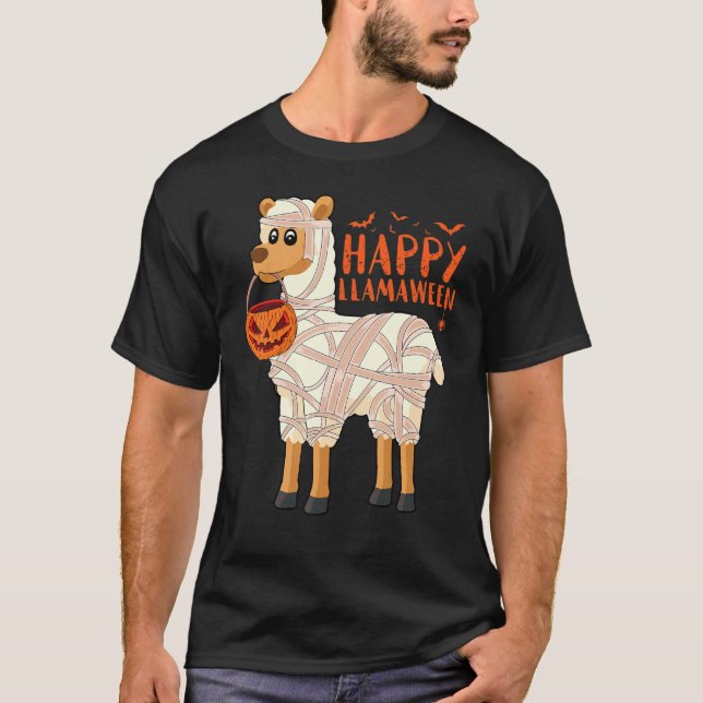 Happy Llamaween  Halloween Llama Alpaca Mummy Pump T-Shirt (Front)