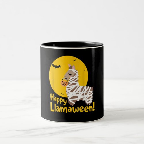 Happy Llamaween Llama Mummy Vintage Halloween Two_Tone Coffee Mug