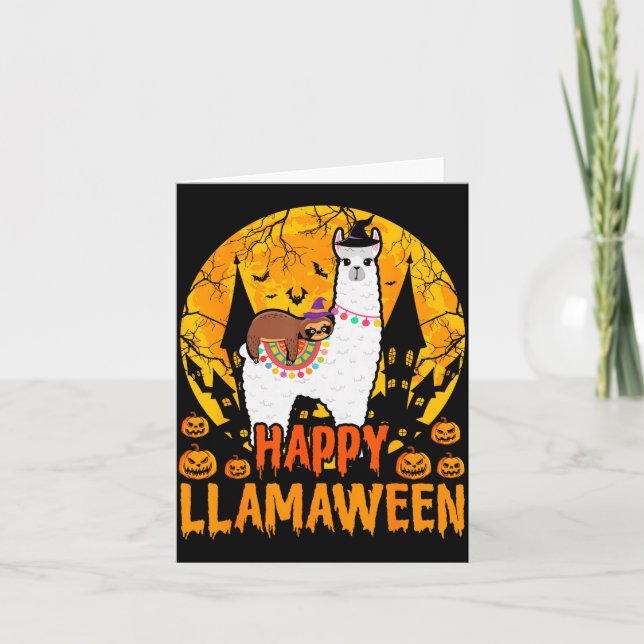 Happy Llamaween Llama Sloth Halloween Costume  Card (Front)