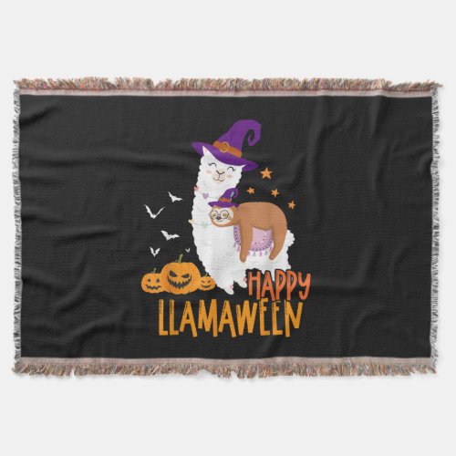 Happy Llamaween LLama Sloth Halloween Costume Kids Throw Blanket