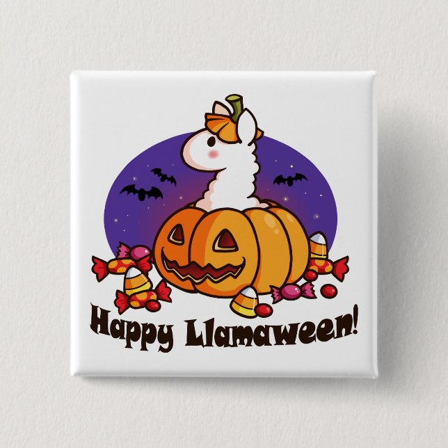 Happy Llamaween Pinback Button (Front)