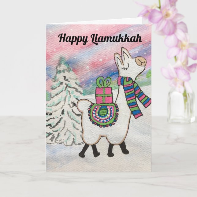 Happy Llamukkah Hanukkah Holiday Card (Orchid)