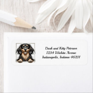 Happy Long-Haired Dachshund Return Address Label