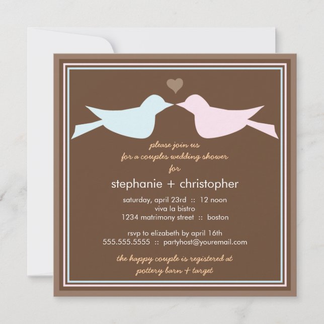 Happy Love Birds Couples Wedding Shower Invitation (Front)