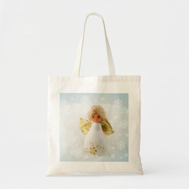 Happy Love Christmas Angel Snow Tote Bag (Front)