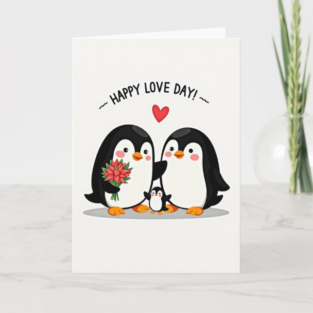 Happy Love Day Penguin Family Card (Front)
