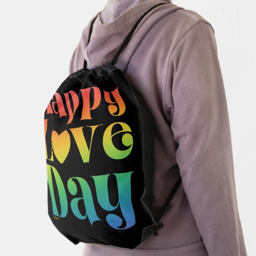 HAPPY LOVE DAY rainbow gradient color valentine    Drawstring Bag