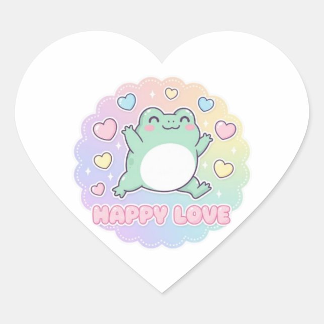 Happy Love Frog Sticker Cute Jumping Frog Hearts K (Front)