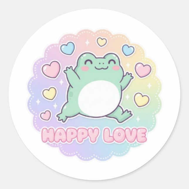 Happy Love Frog Sticker Cute Jumping Frog Hearts K (Front)