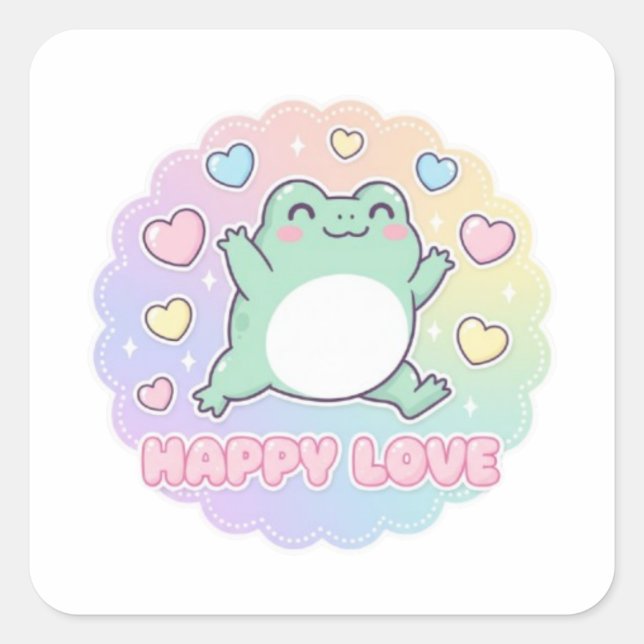 Happy Love Frog Sticker Cute Jumping Frog Hearts K (Front)