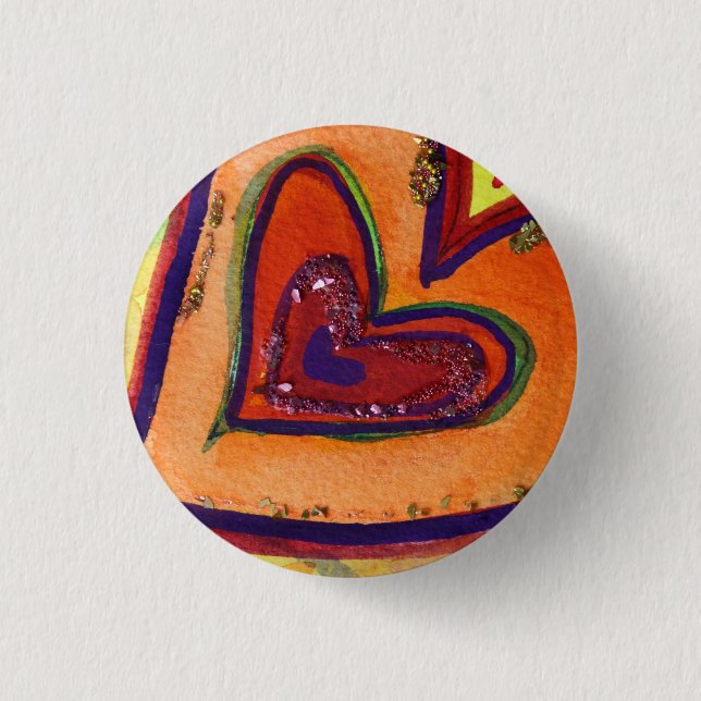 Happy Love Hearts Art Painting Lapel Pin Buttons (Front)