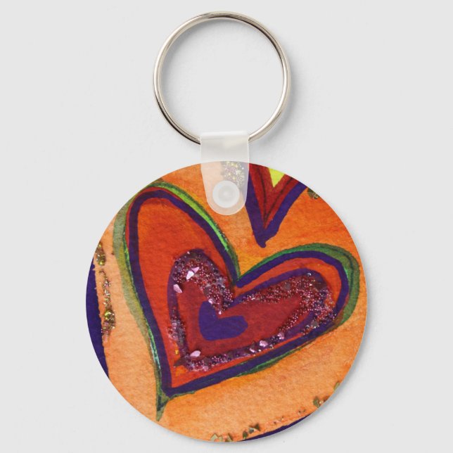 Happy Love Hearts Pendant Art Keychain Charm (Front)