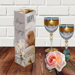 Happy Love Joy Roses Wine Gift Box<br><div class="desc">Wine gift box featuring lovely imagery of peach roses on a soft grey pink background. Beautiful as gift for Mother's Day,  a wedding or romantic celebration.</div>