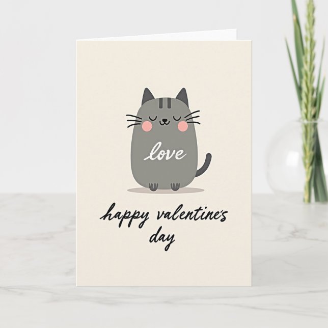 Happy Love Valentines Day Cat Card (Front)