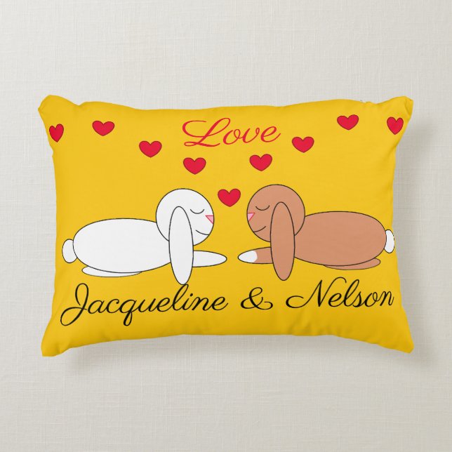 Happy, Loving Rabbits: Yellow Accent Pillow (Front)