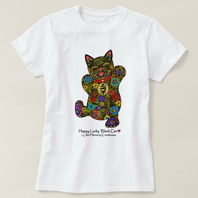 Happy Lucky Black Cat Woman's T-Shirt (Design Front)