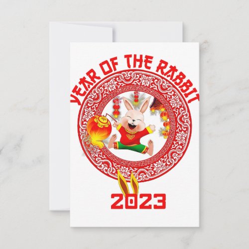 Happy Lunar New Year 2023 Cute Chinese Rabbit Thank You Card