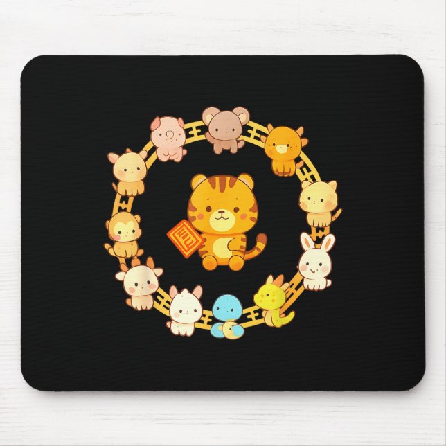 Happy Lunar New Year Animals 12 Chinese Zodiac Sig Mouse Pad (Front)