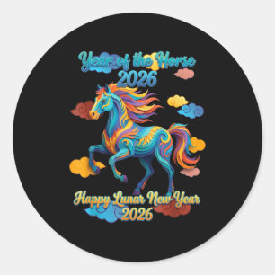 Happy Lunar New Year Colorful Horse Classic Round Sticker