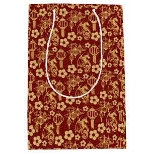 Happy Lunar New Year: Dragon Zodiac Oriental Red Medium Gift Bag