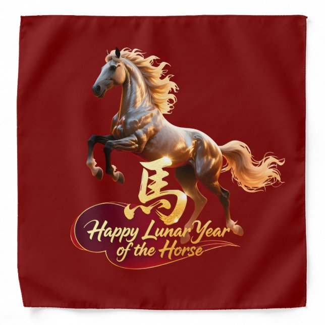 Happy Lunar New Year Majestic Golden Horse  Bandana (Front)