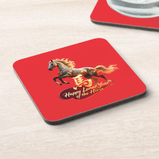 Happy Lunar New Year Majestic Golden Horse Beverage Coaster