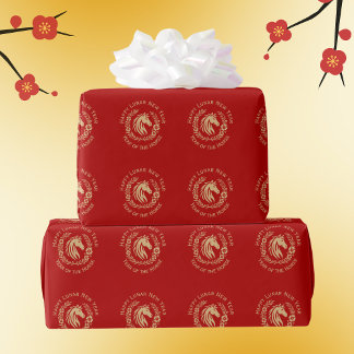 Happy Lunar New Year of the Horse Wreath Flowers Wrapping Paper