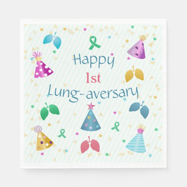 Happy Lung-aversary Green Stripe Party  Napkins (Front)