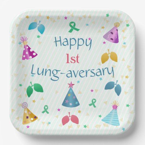 Happy Lung_aversary Green Stripe Party  Paper Plates