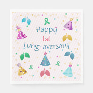 Happy Lung-aversary Party Pink Stripe  Napkins