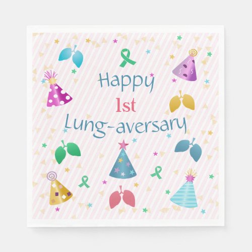 Happy Lung_aversary Party Pink Stripe  Napkins