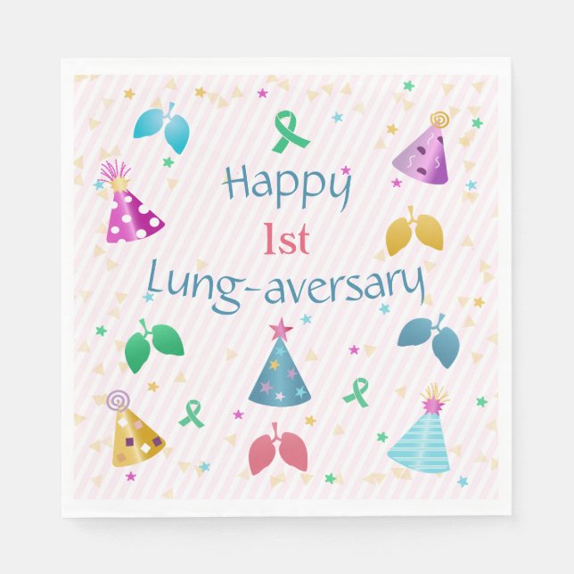 Happy Lung-aversary Party Pink Stripe  Napkins (Front)