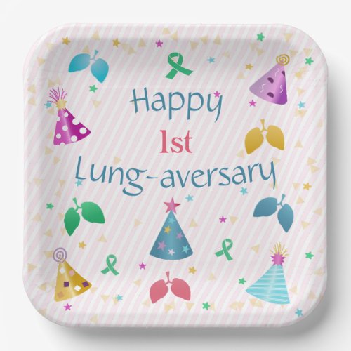 Happy Lung_aversary Pink Stripe Party  Paper Plates