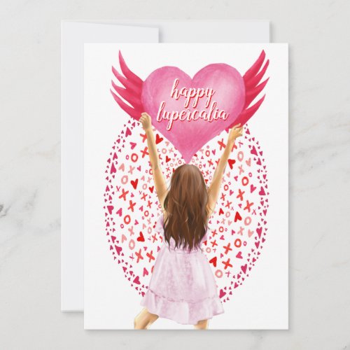 Happy Lupercalia Sweetheart Girl Hugs  Kisses Holiday Card