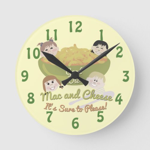 Happy Mac and Cheese Time Retro Art Saying Round Clock