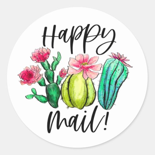 Happy Mail Bright Cactus Succulent Plants Classic Round Sticker