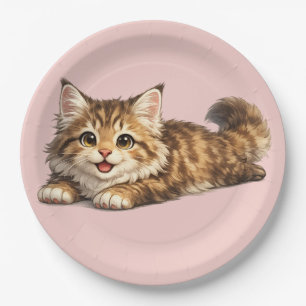 Happy Maine Coon Cat Cozy Positive Vibes Design Paper Plates