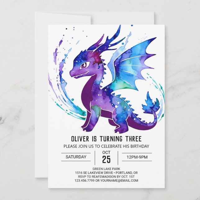 Happy Majestic Dragon Digital Boy Birthday Invitation (Front)