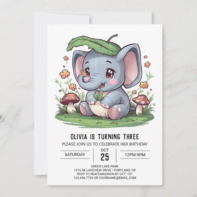 Happy Majestic Elephant Digital Birthday Invitation (Front)