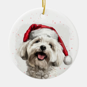 Happy Maltese Dog Christmas Personalized Ceramic Ornament