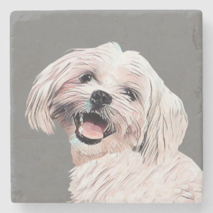 Happy Maltese Doggy Marble Coaster