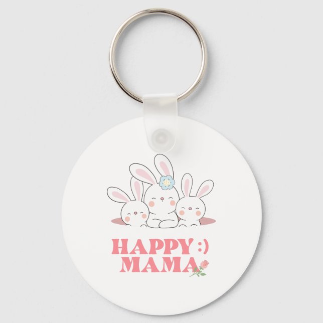 Happy Mama Bunny Rabbit   Keychain (Front)
