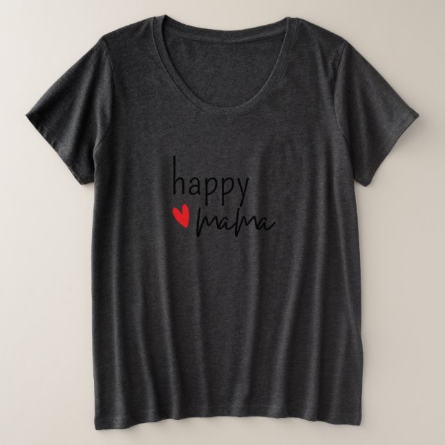 Happy Mama Minimal Heart Design Plus Size T-Shirt (Design Front)