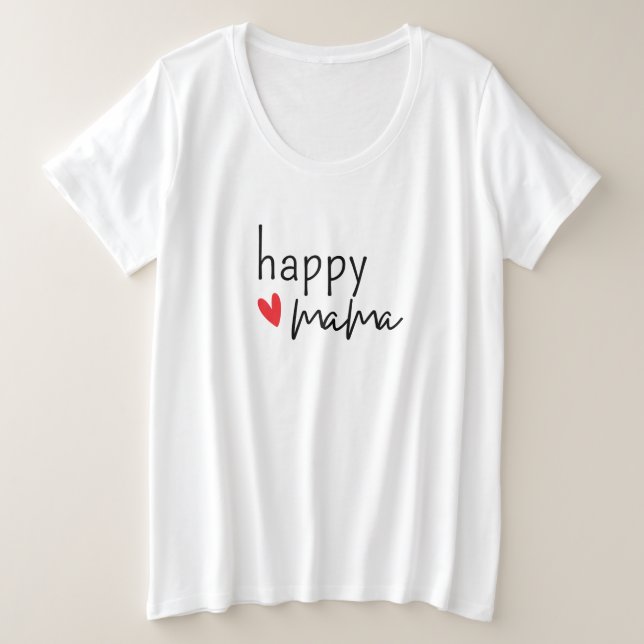 Happy Mama Minimal Heart Design Plus Size T-Shirt (Design Front)