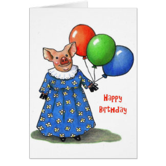 Happy Mama Pig With Balloons: Color Pencil Cards