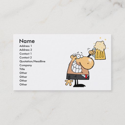 Customizable happy man cartoon celebrating with beer business card templates