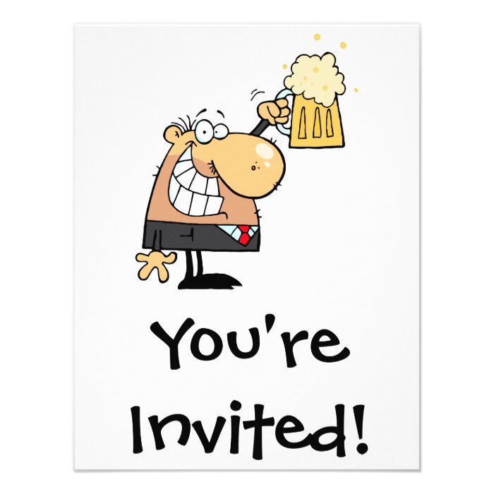 man cartoon celebrating with beer custom invitations