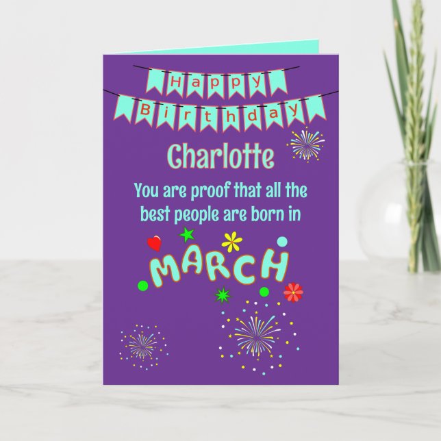 Happy March Birthday Folded Greeting Card (Front)