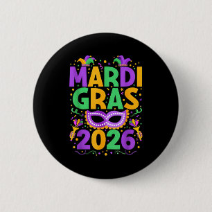 Happy Mardi Gras 2026 Costume New Orleans Matching Button