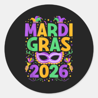Happy Mardi Gras 2026 Costume New Orleans Matching Classic Round Sticker